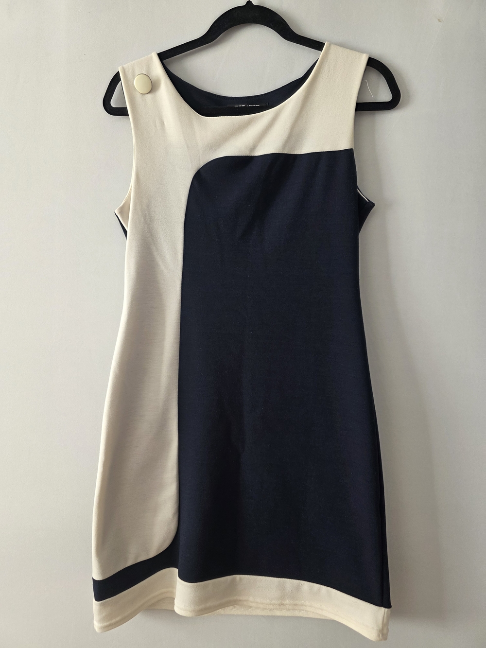 FA Navy and Cream Shift Mini Dress with Button Detail